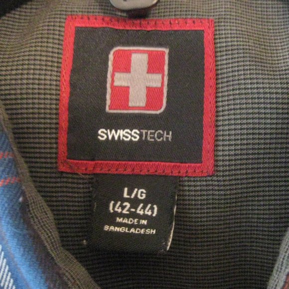 Swiss Tech Mens Plaid Shirt sz L (42-44) Rust Brown Dark Blue - Picture 8 of 10